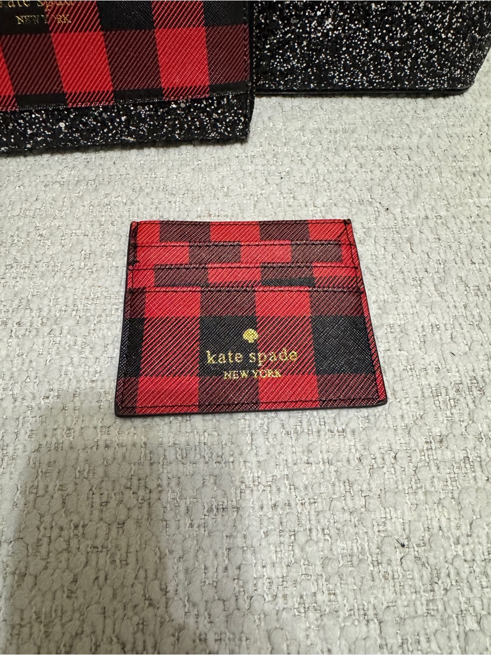 Kate Spade Buffalo Plaid Black And Silver Glitter Set Tote Wallet Cardholder - Picture 2 of 16